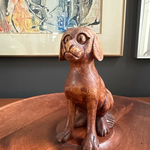 Handcarved Wooden Folk Art Dog Sculpture 6” - Picture 2 of 11